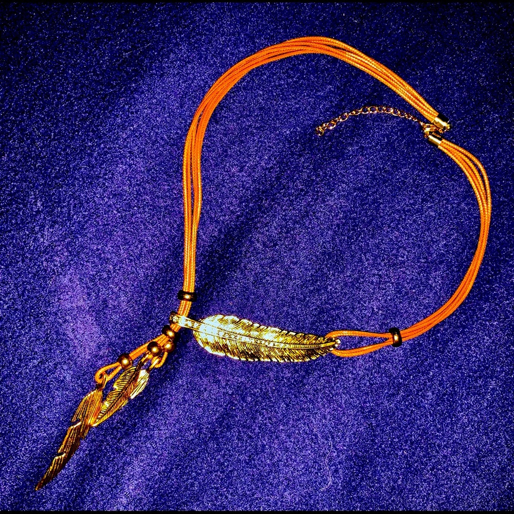 Leather and goldstone necklace
